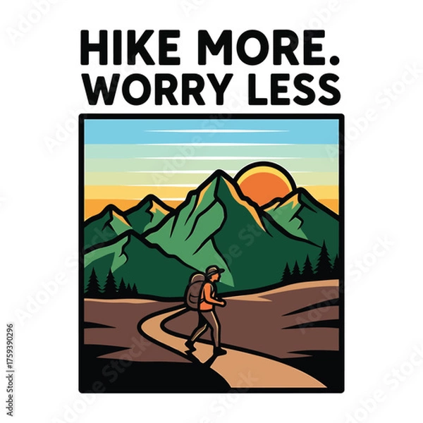 Obraz Hiker walking on mountain path at sunset hiking mountains