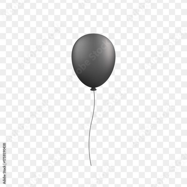 Fototapeta Single Black isolated balloon with glossy surface and string for celebration or invitation and sale promotion design
