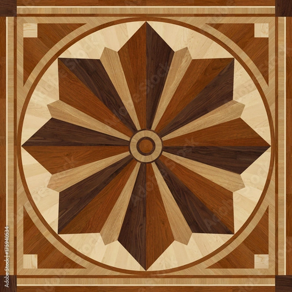 Obraz Medallion design parquet floor, wooden texture for 3D interior