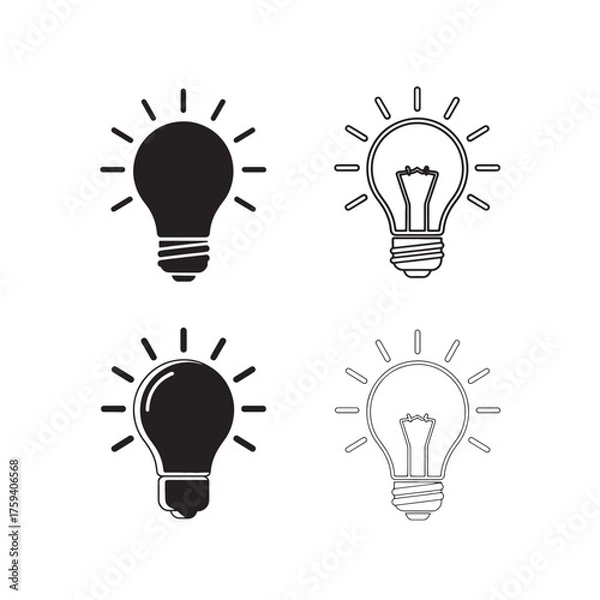Obraz Light bulb icon set simple flat vector design isolated on white background
