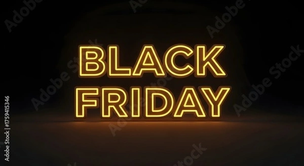 Fototapeta Glowing neon sign that says black friday in yellow on a dark background, representing the popular shopping event and sales