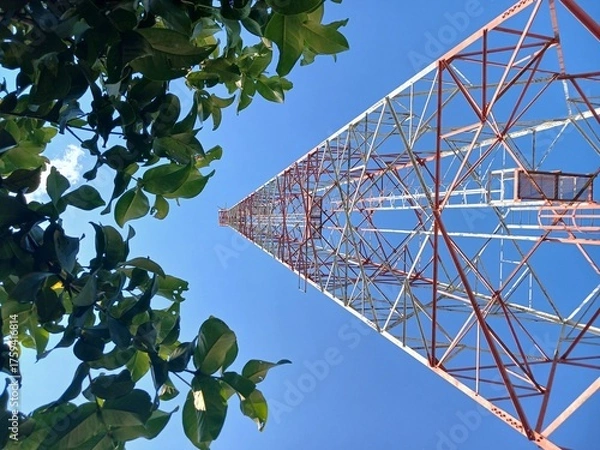 Obraz Telecommunication Antenna receiver on Gunung Medan cell phone tower with 4G base station transceiver