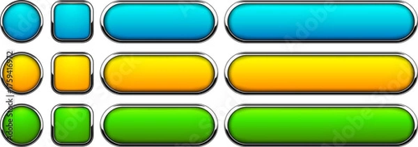 Fototapeta Multicolored buttons  isolated with metallic chrome elements, navigation panel for website.