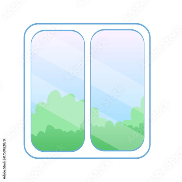 Obraz Stylized Window View: Green Foliage and Gradient Sky.