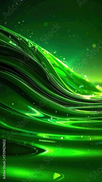 Fototapeta Abstract Green Fluid Waves Dark Background