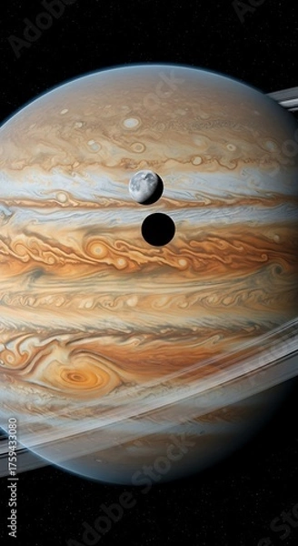Obraz Jupiter and its moons Io and Europa in a stunning cosmic alignment.