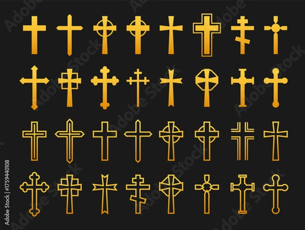 Fototapeta Golden crosses collection representing christianity and faith symbols set