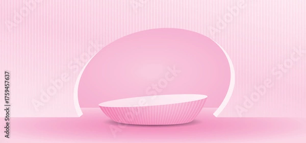 Fototapeta product podium display with curve arch wall on cute sweet pastel pink background 3d illustration vector for putting object