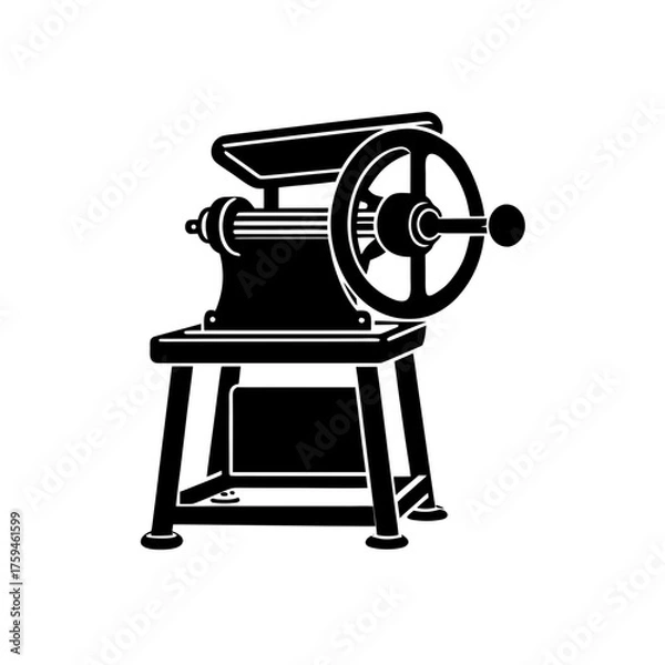 Obraz Black vintage meat grinder on stand on transparent background silhouette