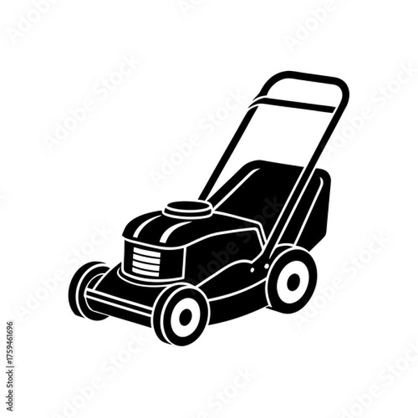 Obraz Illustration of a black lawnmower on transparent background silhouette
