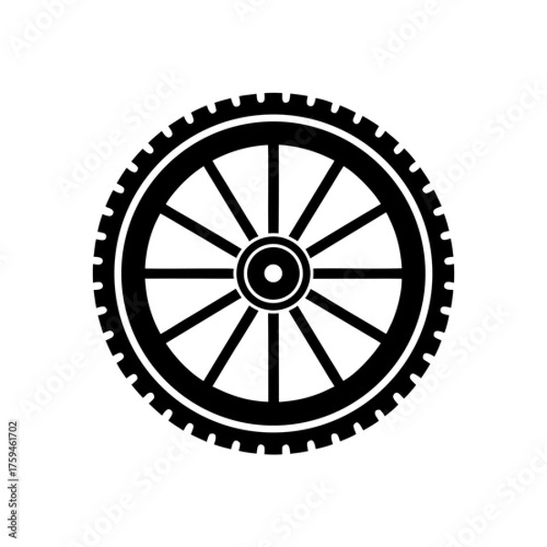 Obraz Illustration of a spoked tire wheel on transparent background silhouette