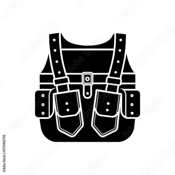 Obraz Black tactical vest with pockets on transparent background silhouette
