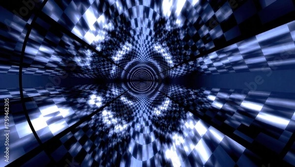 Fototapeta Abstract tunnel vision with geometric patterns and bright lights.