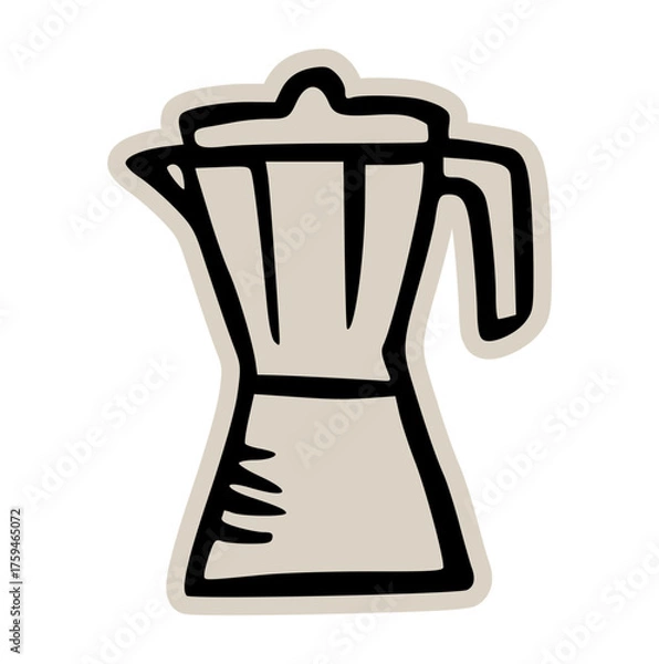 Fototapeta Italian moka pot espresso maker doodle sticker icon: hand drawn illustration of coffee brewing equipment for cafe and kitchen design