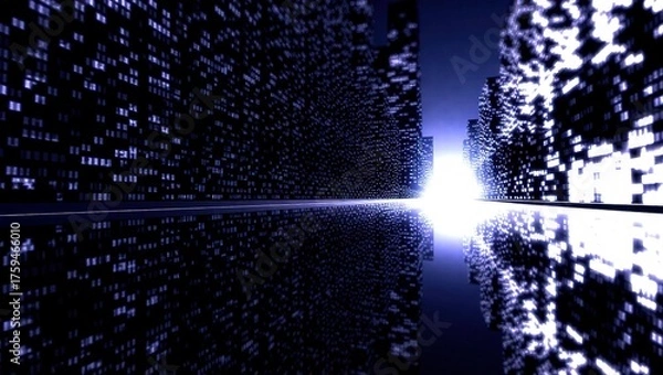 Fototapeta Futuristic Cityscape Reflection - A Glimpse into a Digital Metropolis.