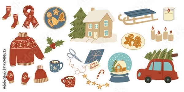 Fototapeta Set with cozy winter elements. llustration for Christmas time.