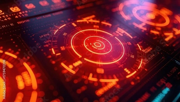 Fototapeta Futuristic Red Glowing HUD Interface Technology Background.