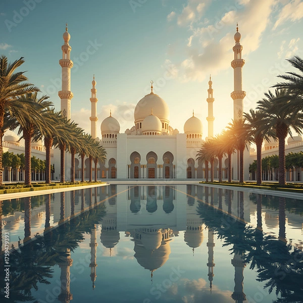 Fototapeta A surreal futuristic cityscape at dusk featuring tall skyscrapers, glowing neon lights, and a colorful cosmic sky. Perfect for sci-fi, fantasy, technology, and urban digital art themes.