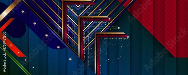 Fototapeta Abstract gold background luxury dark blue and golden line template premium vector