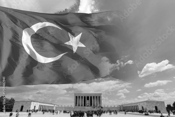 Fototapeta Anitkabir and Turkish Flag. 10 kasim or 10th november concept photo.