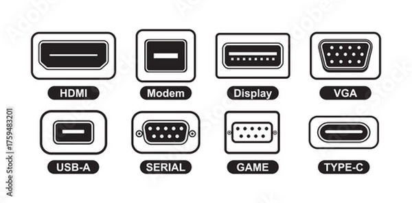 Fototapeta Common Computer Ports and Connectors Icon Vector