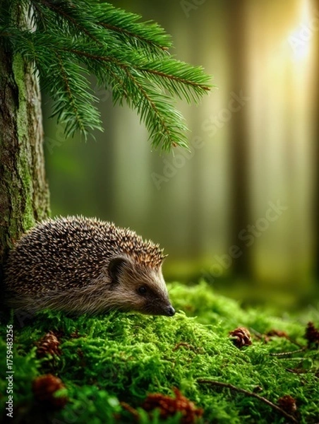 Obraz Charming hedgehog resting peacefully in a vibrant woodland setting
