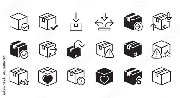Obraz Collection of various package and delivery icons symbolizing logistics and service