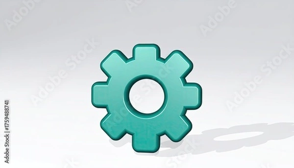 Obraz Teal 3D Gear Icon on Gray Background
