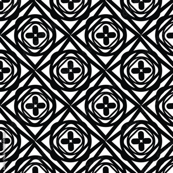 Fototapeta Vector monochrome pattern, Abstract texture for fabric print, card, table cloth, furniture, banner, cover, invitation, decoration, wrapping.seamless repeating pattern.Black and 
white color.