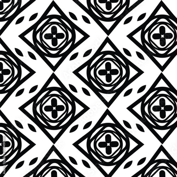 Fototapeta Vector monochrome pattern, Abstract texture for fabric print, card, table cloth, furniture, banner, cover, invitation, decoration, wrapping.seamless repeating pattern.Black and 
white color.