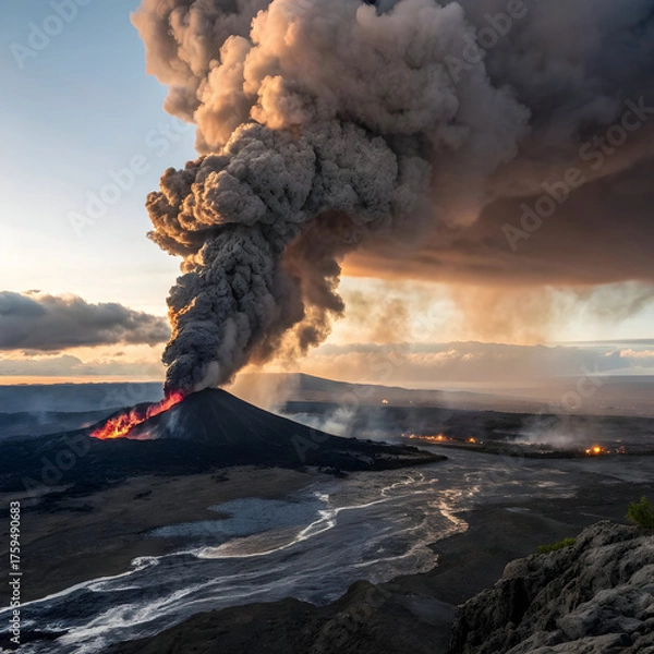 Obraz volcanic eruption smoke plume
