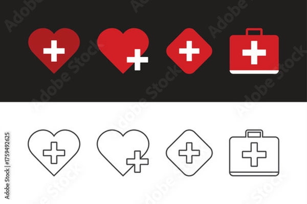Obraz Medical health care fill icon set thin line art vector