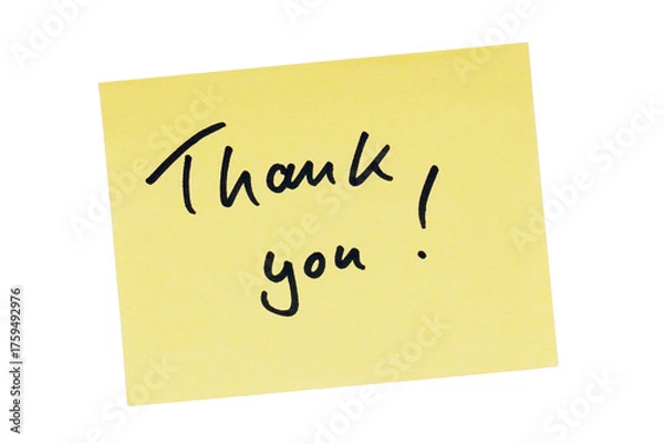 Fototapeta handwritten thank you note in black ink on yellow paper