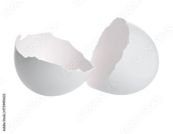 Obraz Two Cracked Empty Egg Shell Halves Isolated on White