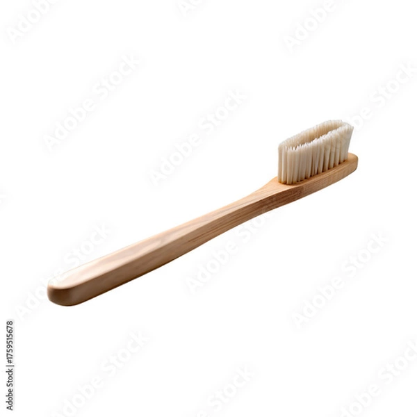 Obraz Bamboo Toothbrush with White Bristles Isolated on White Background