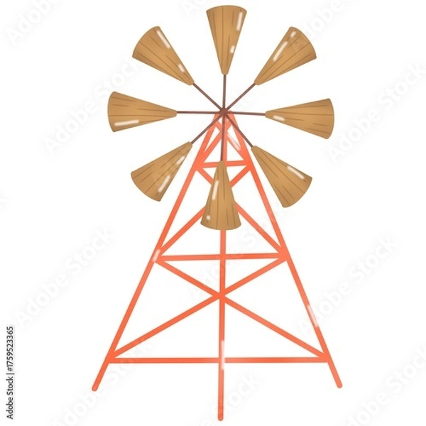 Fototapeta windmill turning in the wind silhouette vector design art and illustration