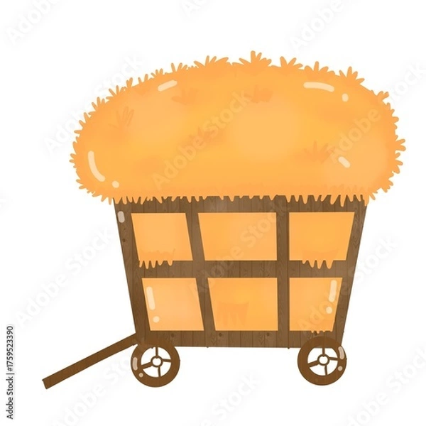 Fototapeta Hand drawn pile, heap or stack, straw in roll and square, dry grass, farm fodder. Village and countryside elements.