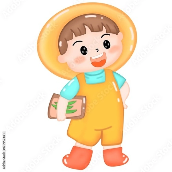 Obraz Cartoon drawing of children doing farm work