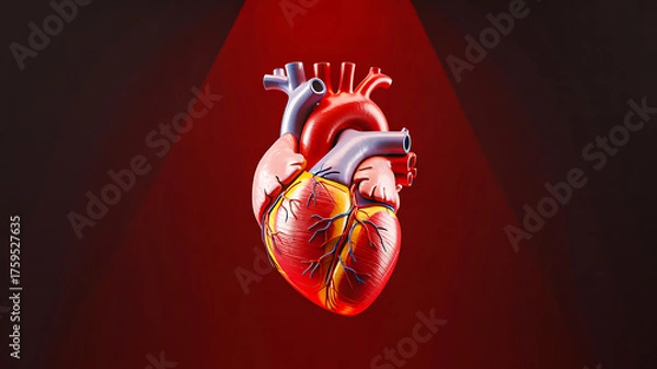 Fototapeta Stunning anatomical heart illustration with vibrant arteries and veins, ideal for medical, science, or health campaigns