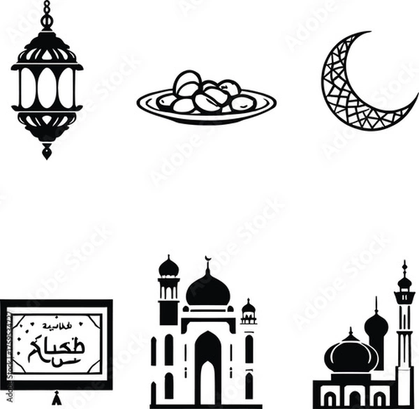 Obraz Ramadan kareem vector illustration with lantern, moon, dates, and mosque for islamic design 