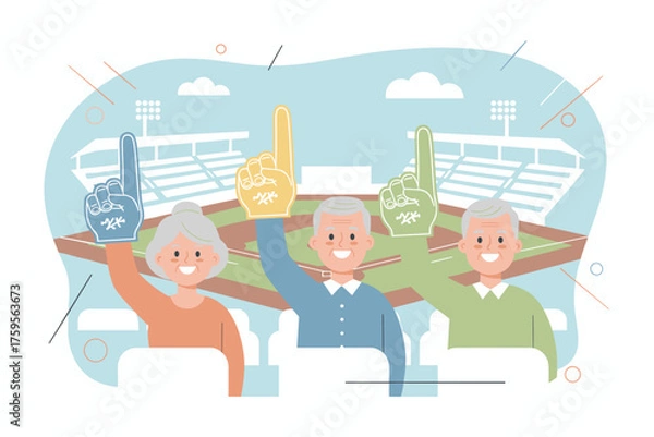 Fototapeta Senior baseball fans happily cheering with foam fingers at a stadium Active lifestyle
