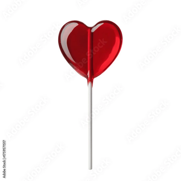 Fototapeta A glossy red heart shaped lollipop on a silver metal stick on transparent background