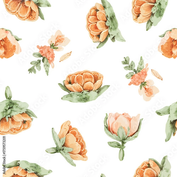 Fototapeta Seamless Abstract Watercolor Floral Pattern in Sage Green and Terracotta | Repeating Botanical Watercolor Design in Earthy Tones | Soft Sage and Terracotta Floral Seamless Background