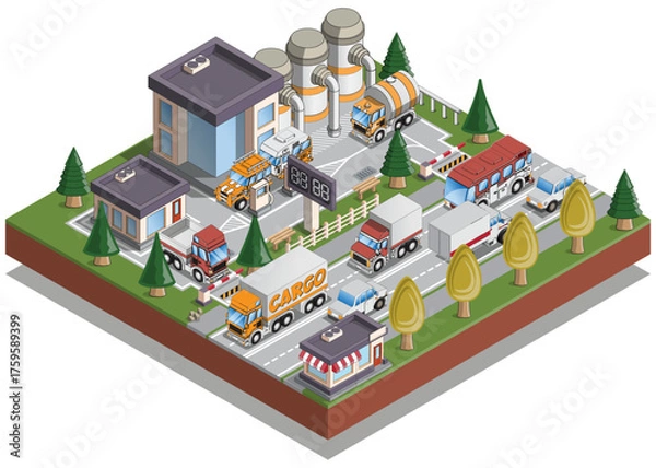 Obraz Gas station for cars. Isometric. Isolated on white background. Vector illustration.