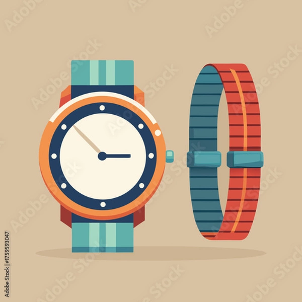 Obraz A watch and bracelet illustrated with simple graphic style
