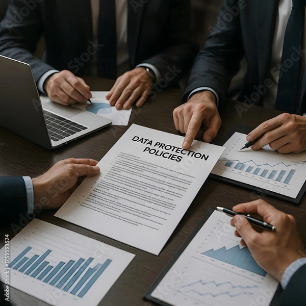 Fototapeta Business meeting discussing data protection policies.