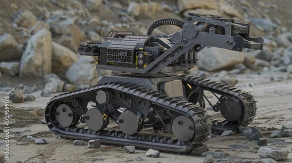 Fototapeta Tracked Robot - All-Terrain Tracked Robot: Tackle Complex Environments Easily,Smart Tracked Robot: Integrating AI Navigation & Stable Track System,Industrial Inspection Tracked Robot: Ensure Equipment