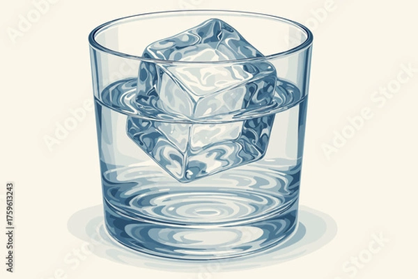 Fototapeta Partial placed vector illustration distortions light immersion realistic cube ice water ripples