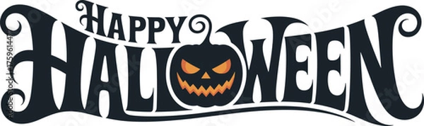 Obraz Happy Halloween typography, spooky decorative text, pumpkin face letter O, festive seasonal lettering, eerie holiday design, creepy celebratory artwork