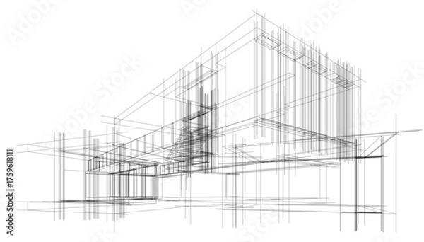 Obraz Modern house architectural drawing vector illustration